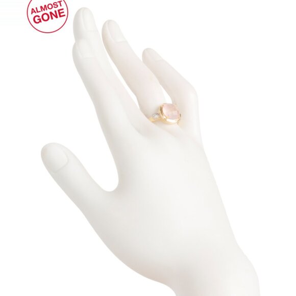 I. REISS  Israel 14kt Gold Rose Quartz Diamond Cocktail Ring - Picture 2 of 2